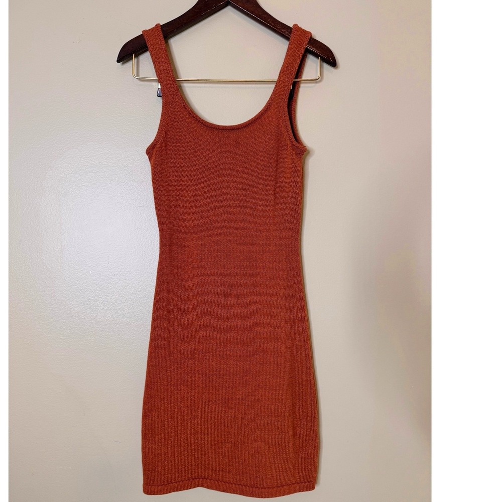 Rhythm Womens Rust Orange Knit Scoop Neck Bodycon Mini Dress Size S Small